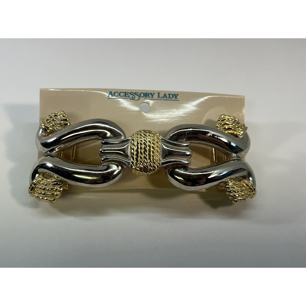 Vintage 80s Gold & Silver Tone Chunky Interlocking Rope Design Belt Buckle 2 PC